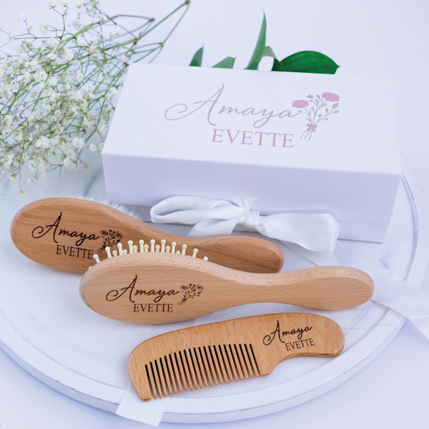 Forever Personalized0 Wooden Baby Hair Brush.