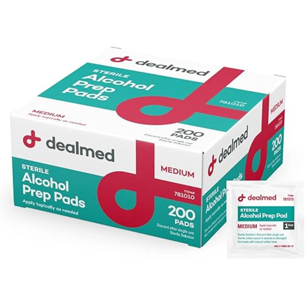 Dealmed Sterile Alcohol Prep Pads.