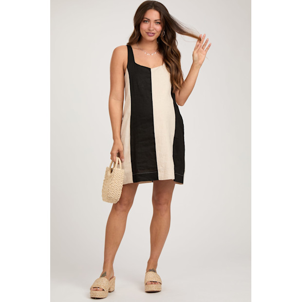 Pink Blush Maternity Olive Color Block Linen Sleeveless Maternity Dress.