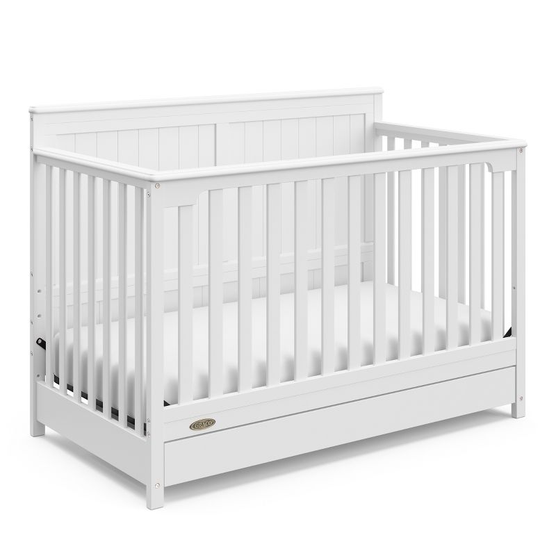 Graco Hadley 5-in-1 Convertible Crib & Changer (White) – GREENGUARD Gold Certified, Fits Standard Crib Mattress, Converts to Toddler Bed and Full Bed, 4 Adjustable Mattress Heights