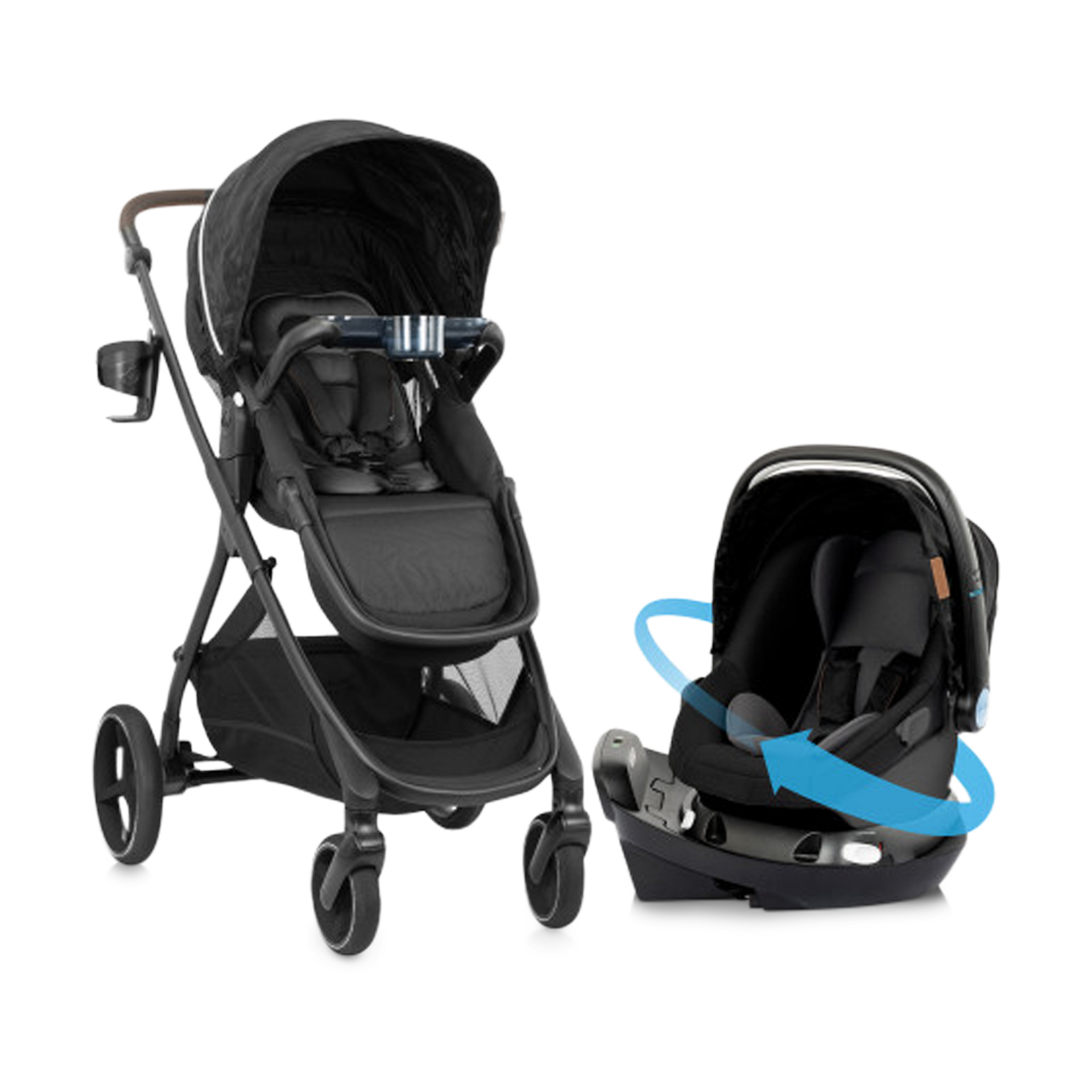 Evenflo Shyft Intuiti+ Travel System featuring Revolve180 LiteMax NXT with SensorySoothe.