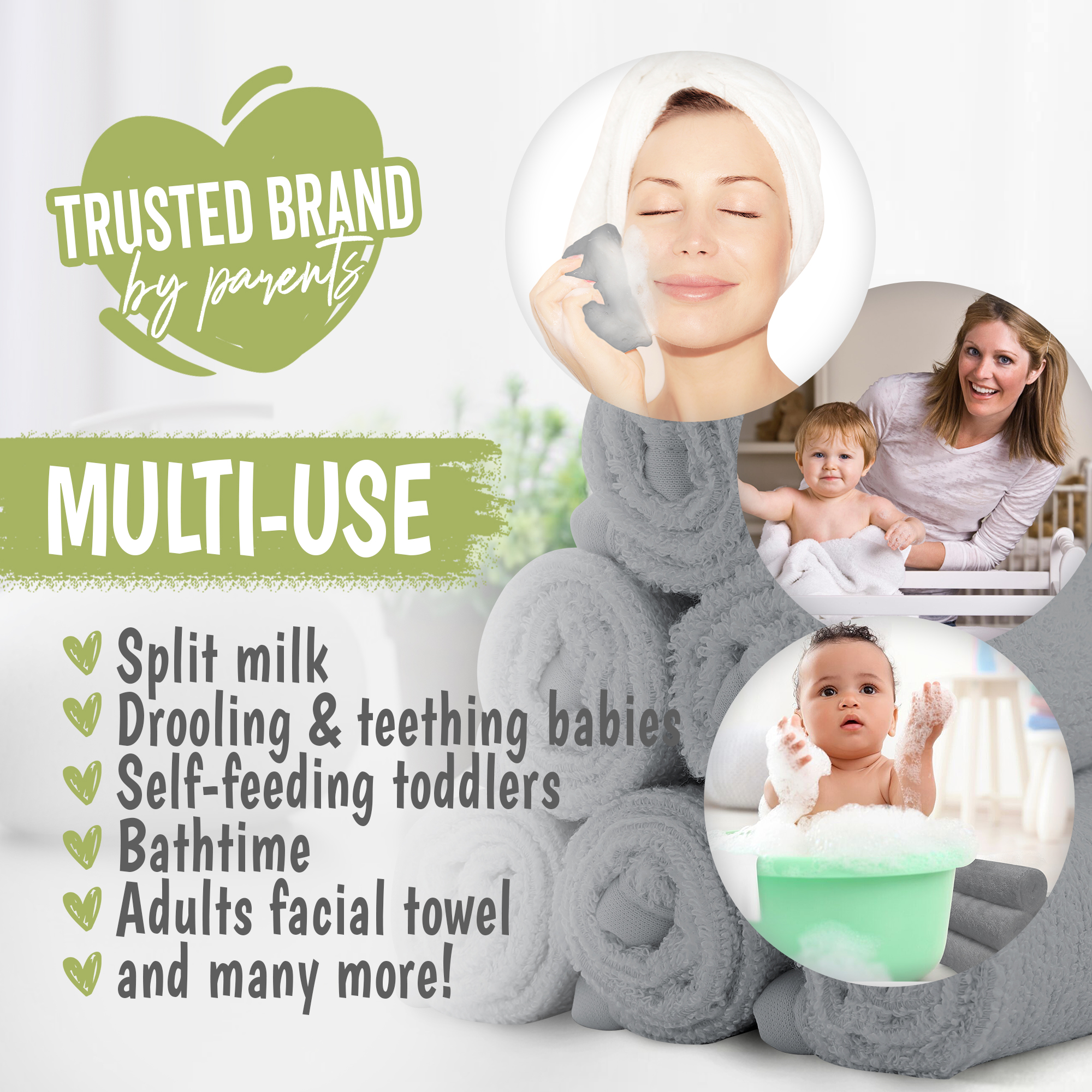 KeaBabies Deluxe Baby Bamboo Viscose Washcloths (6 Pack) Cool Gray, 6