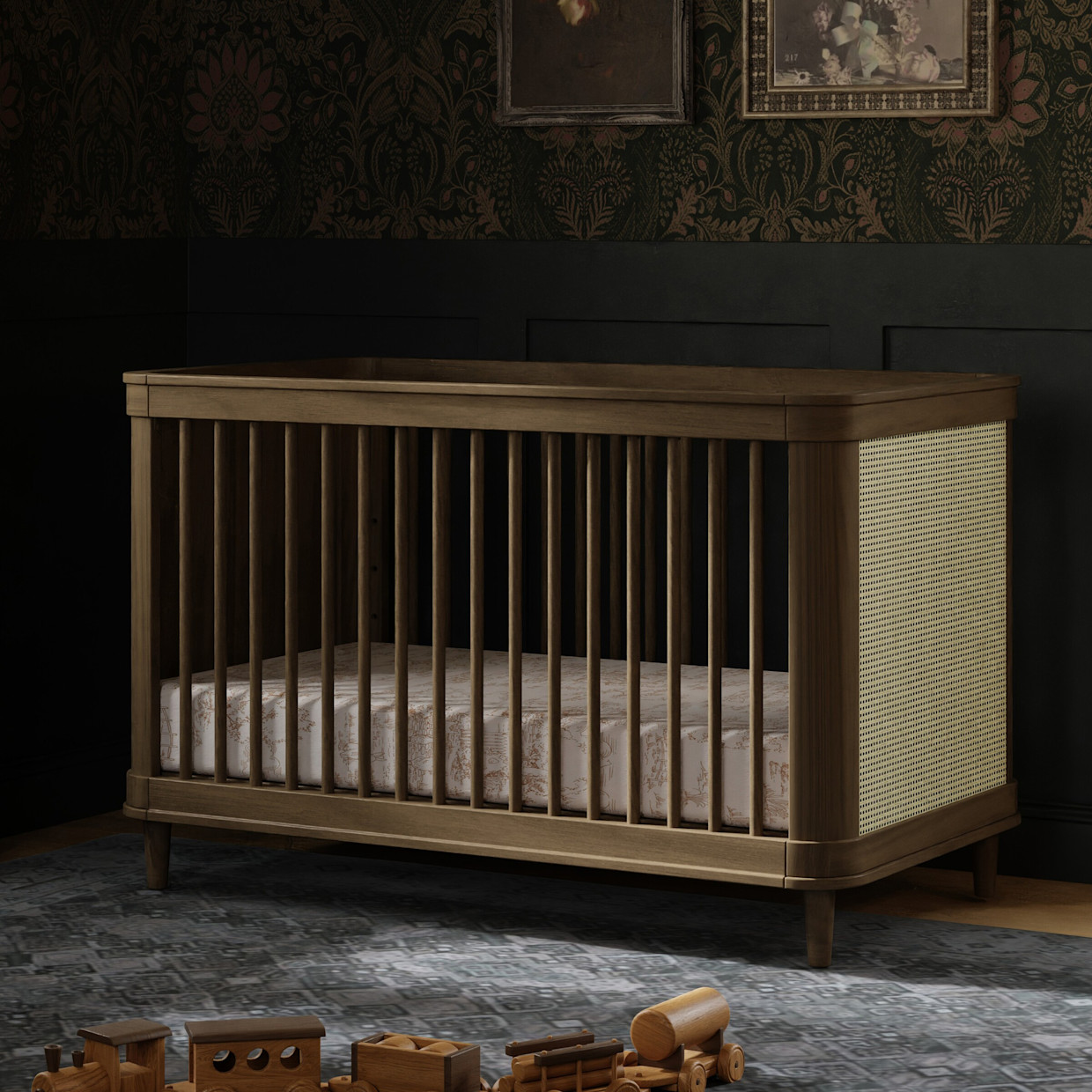 Namesake Marin 3-in-1 Convertible Crib - Natural Walnut With Blonde Cane.