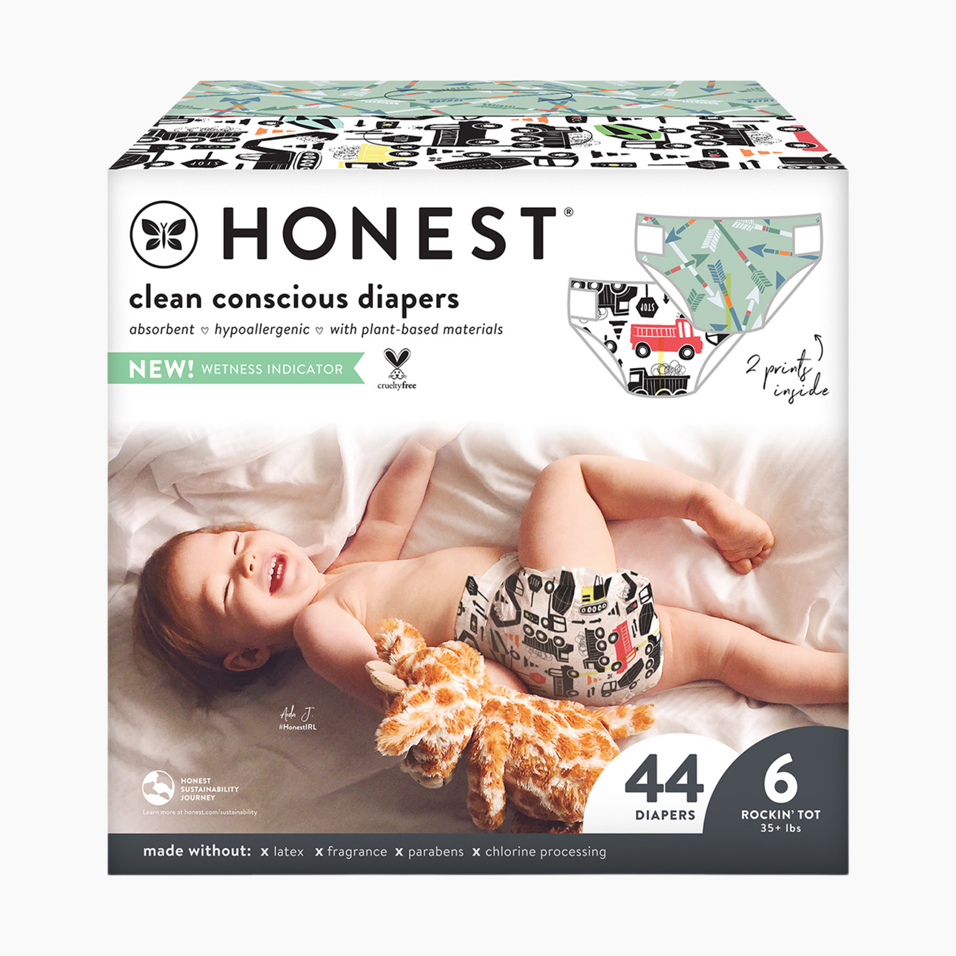 The Honest Company Club Box Diapers - Teal Tribal + Multi Color Giraffes,  Newborn, 76 Count