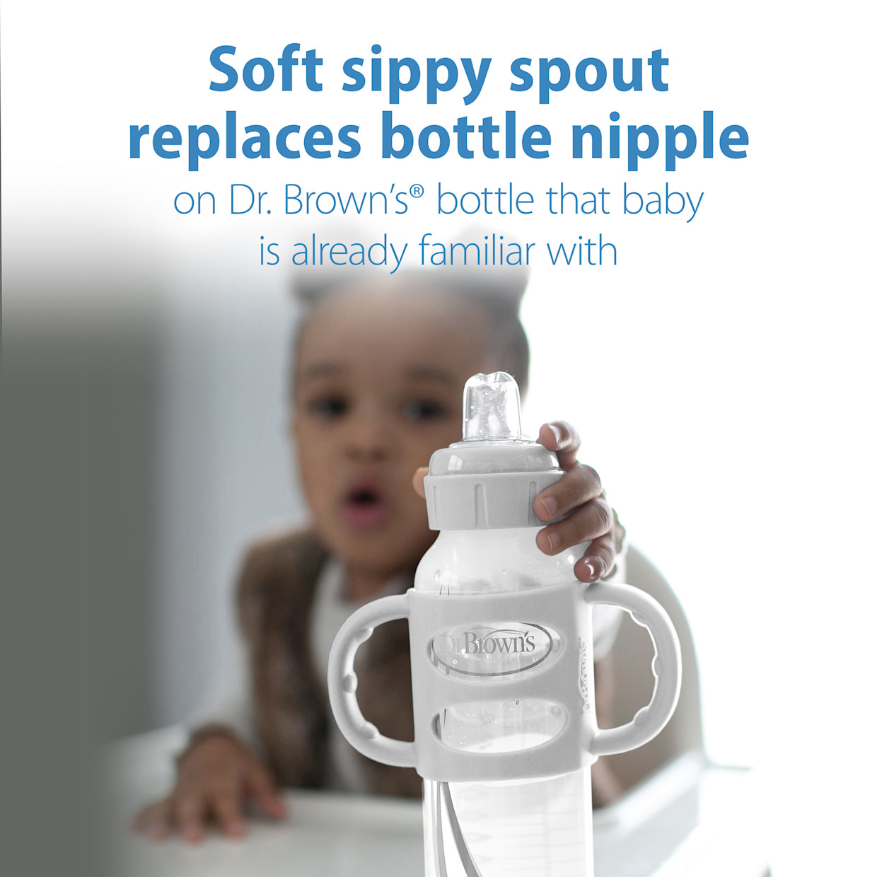 Dr. Brown's Narrow Sippy Spout Bottle with Silicone Handles - Green & Gray.