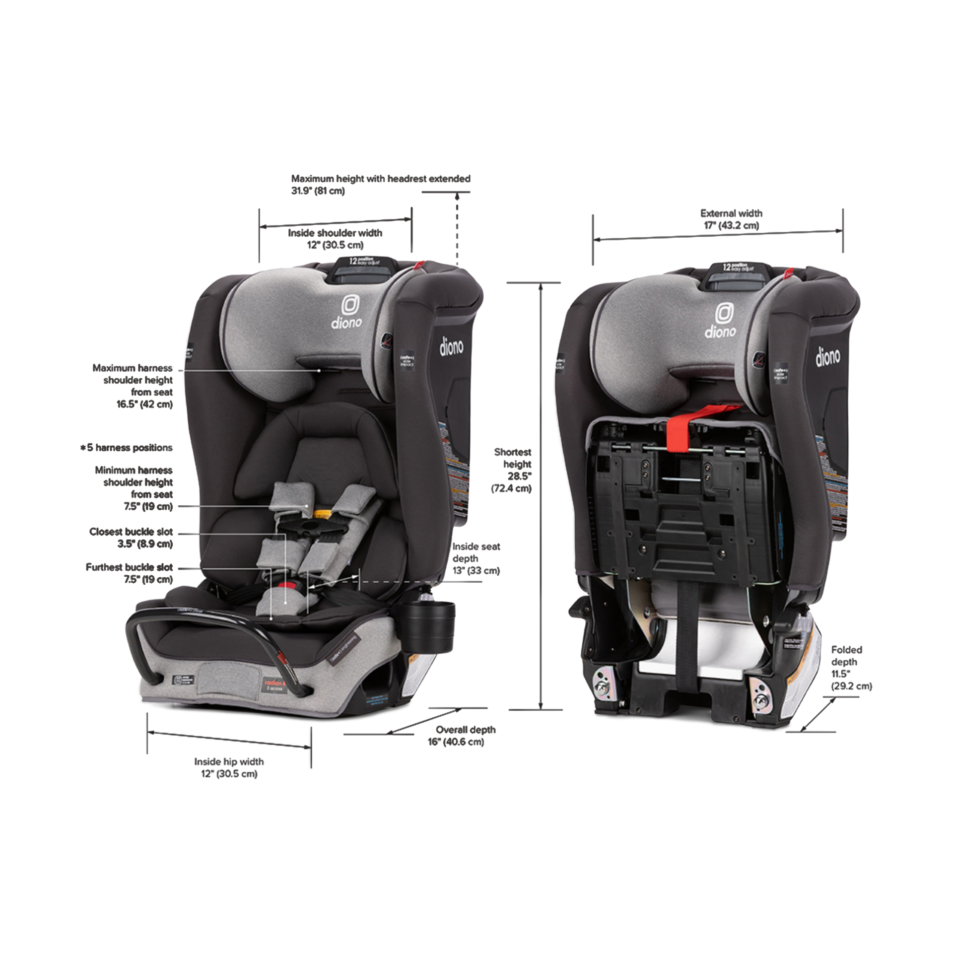 Diono Radian 3RXT SafePlus All-in-One Convertible Car Seat - Gray Slate.