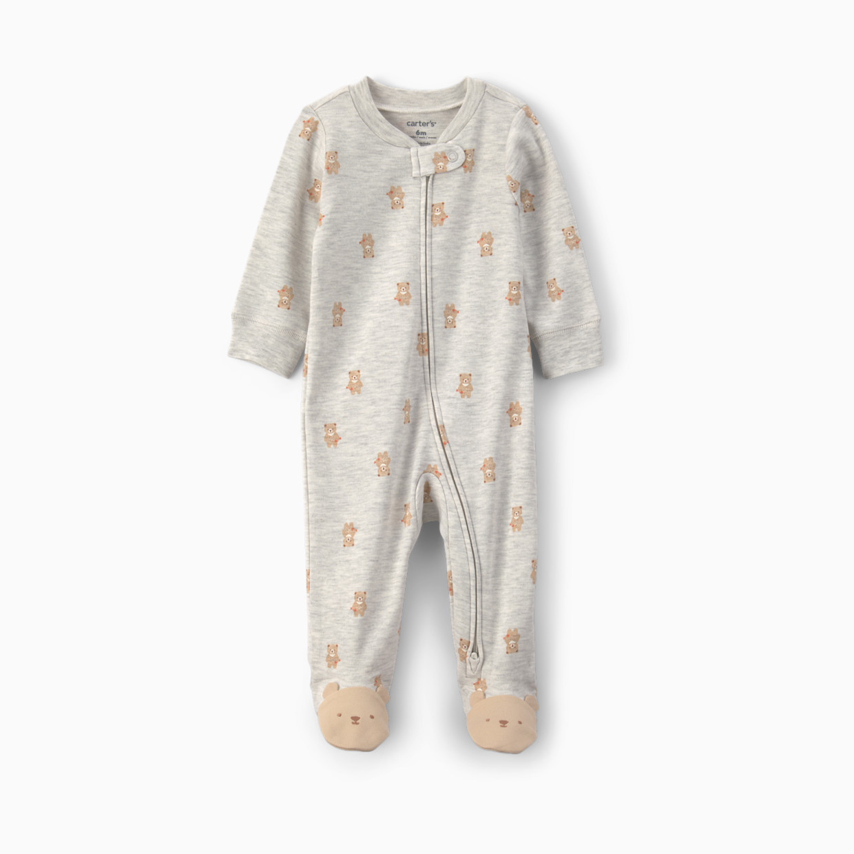 Carter's 2-Way Zip Snug Fit Sleep & Play Pajamas - Gray Teddy Bear, Nb.