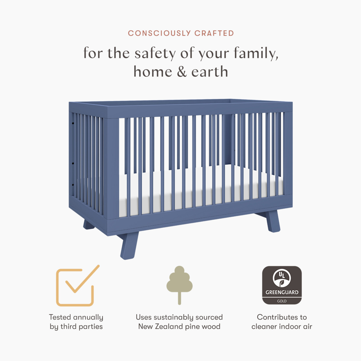 babyletto Hudson 3-in-1 Convertible Crib with Toddler Bed Conversion Kit - Cove Blue.