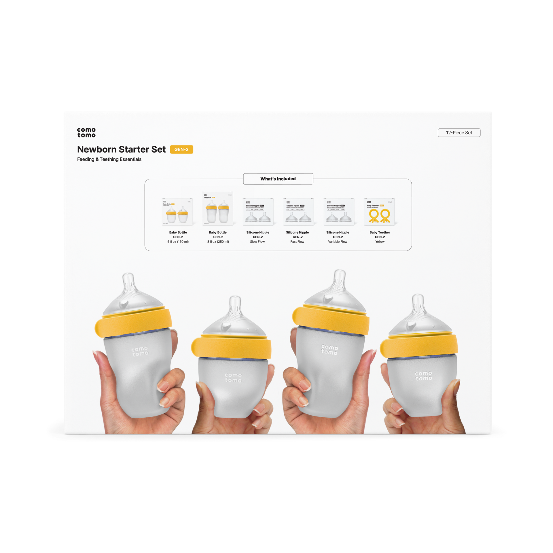 Comotomo Newborn Starter Set (12 Piece Set) - Yellow.