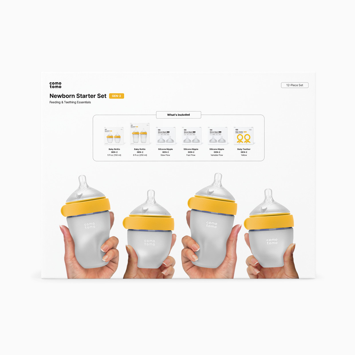 Comotomo Newborn Starter Set (12 Piece Set) - Yellow.