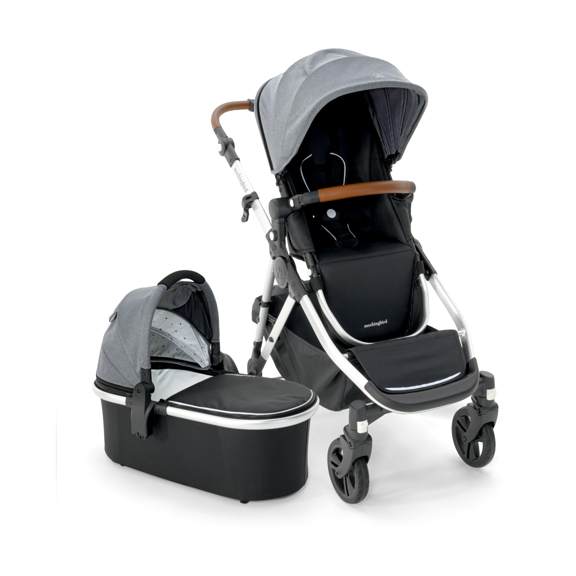 Mockingbird Single-to-Double Stroller 2.0 and Bassinet Bundle.