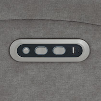 Close-up of control panel on chair arm