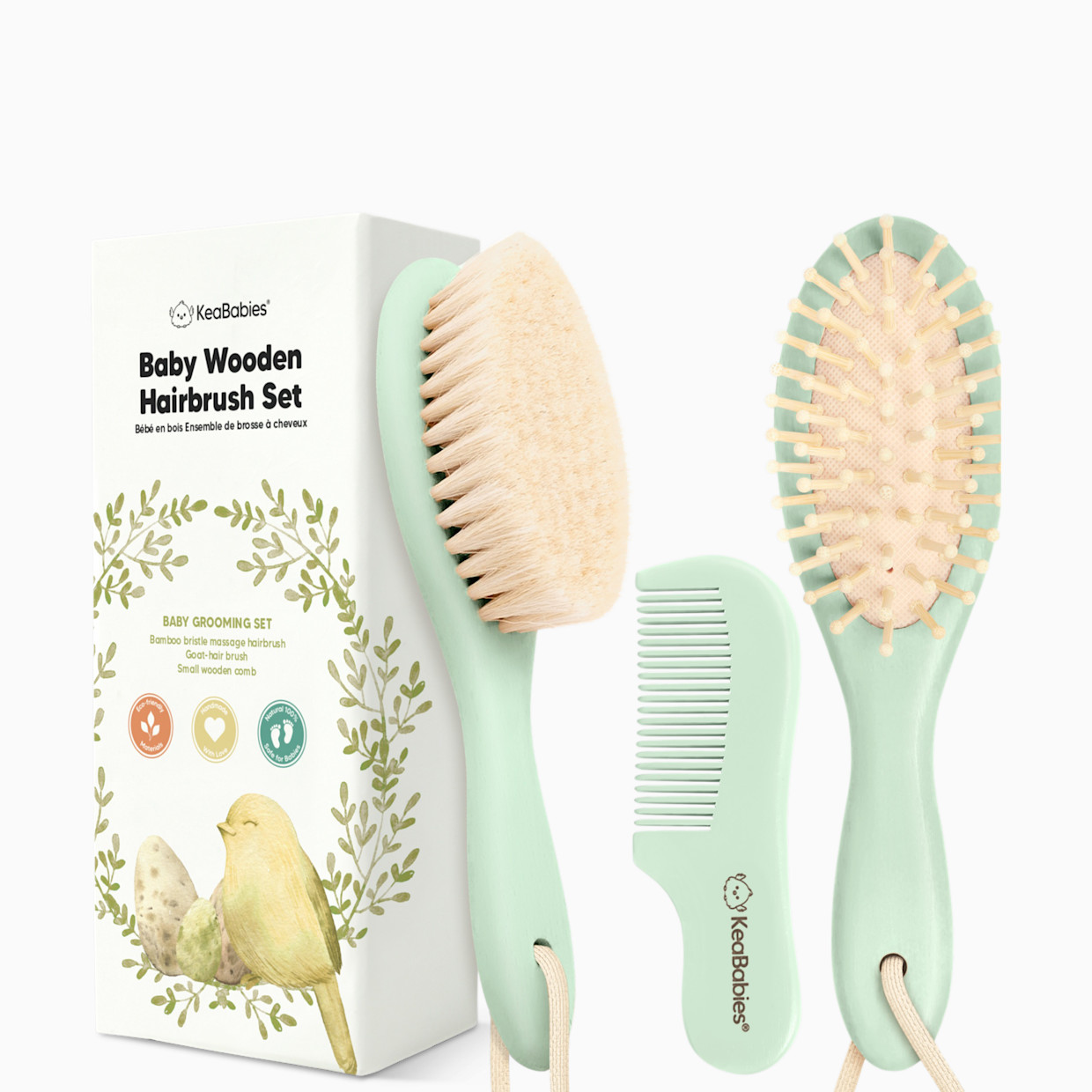 KeaBabies Baby Hairbrush Set - Sage.