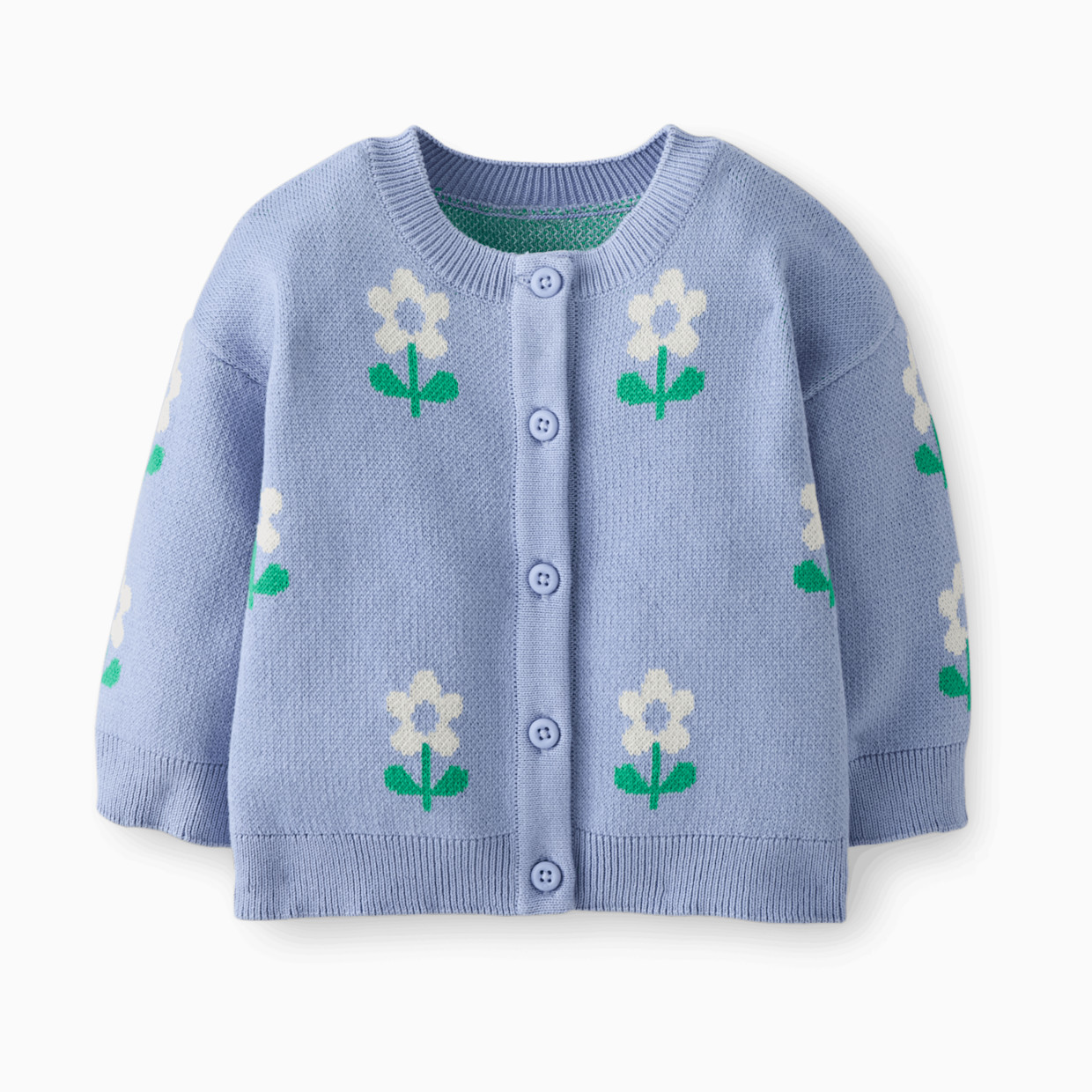 Hanna Andersson Novelty Cardigan - Ecru Flowers On Blue, 0-3 M.
