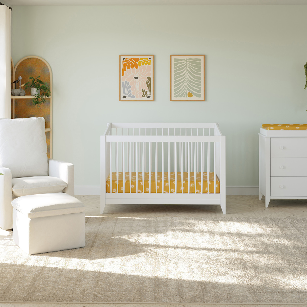 babyletto Sprout 4-in-1 Convertible Crib with Conversion Kit - White.