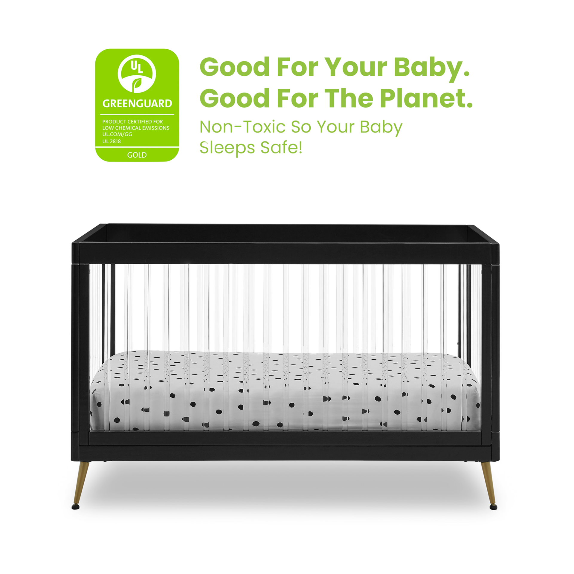 Delta Children Sloane 4-in-1 Acrylic Convertible Crib - Black Ebony/Bronze.