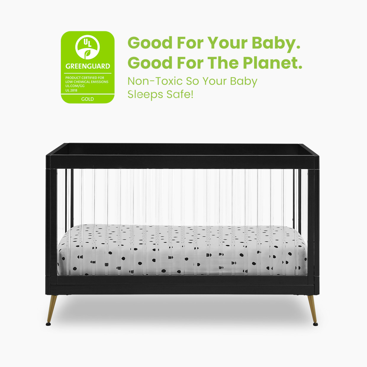Delta Children Sloane 4-in-1 Acrylic Convertible Crib - Black Ebony/Bronze.