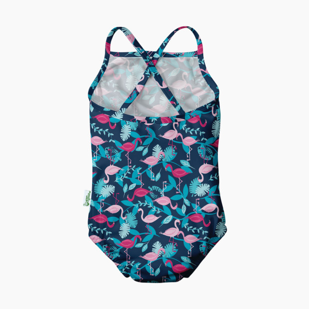 GREEN SPROUTS One-Piece Swimsuit With Built-In Swim Diaper - Navy Flamingos, 0-6 Months.