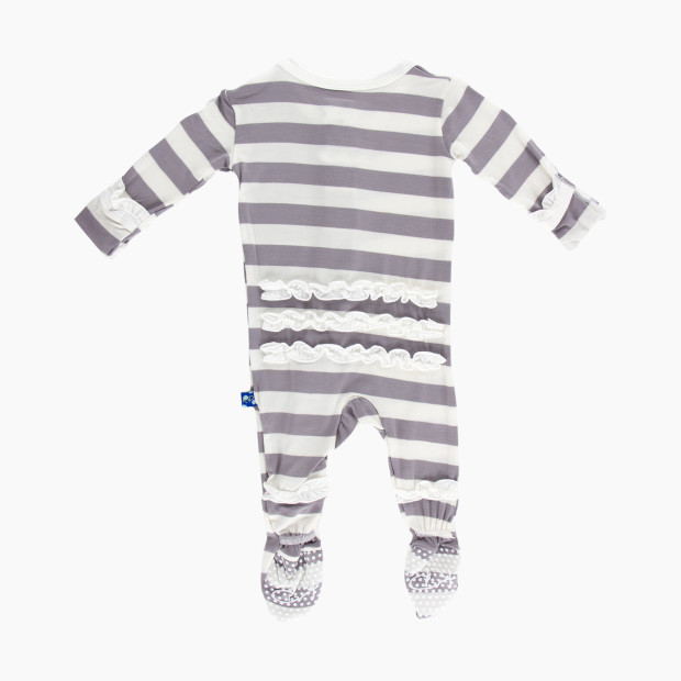 KicKee Pants Essentials Print Classic Ruffle Footie - Feather Contrast Stripe, 6-9 Months.