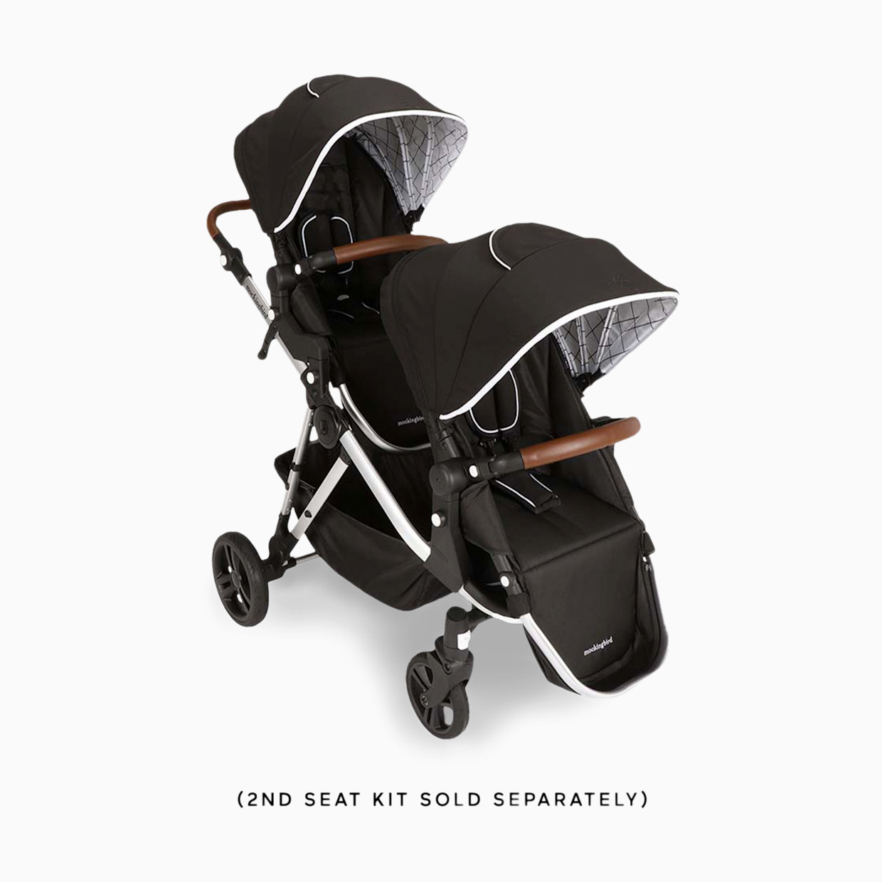 Mockingbird Single-to-Double Stroller 2.0 - Black/Windowpane Canopy With Penny Leather (2020).