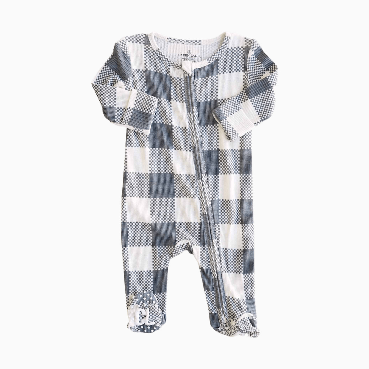 Caden Lane Bamboo Waffle Zipper Footie - Big Check Denim, 0-3 M.