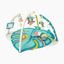 Infantino 4-in-1 Deluxe Twist & Fold Activity Gym & Play Mat, Tropical - Includes linkable Toys, Musical Monkey, Mirror and Bolster Pillow, for Newborns, Babies and Toddlers