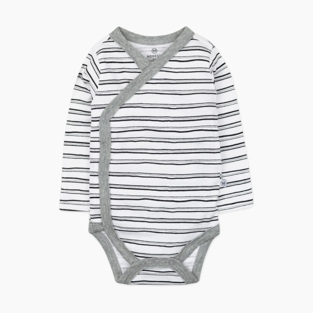 Honest Baby Clothing 3-Pack Organic Cotton Long Sleeve Side-Snap Bodysuits, Honestly Pure White - Sketchy Stripe, 3-6 M.