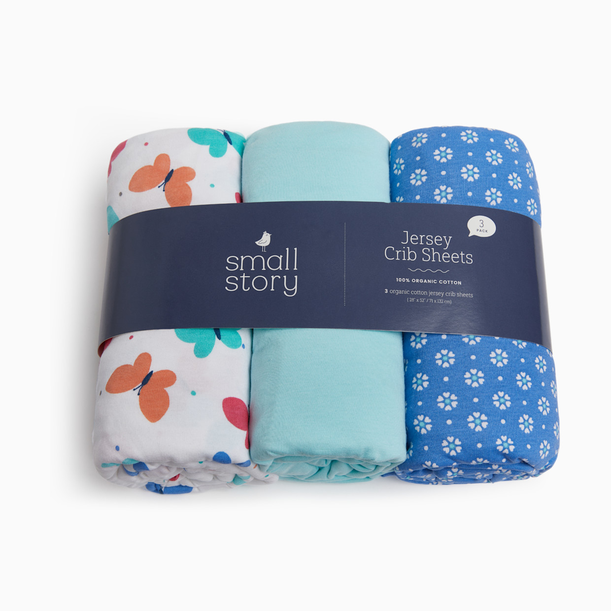 Small Story Organic Cotton Jersey Crib Sheets (3 Pack) - Tossed Butterflies.