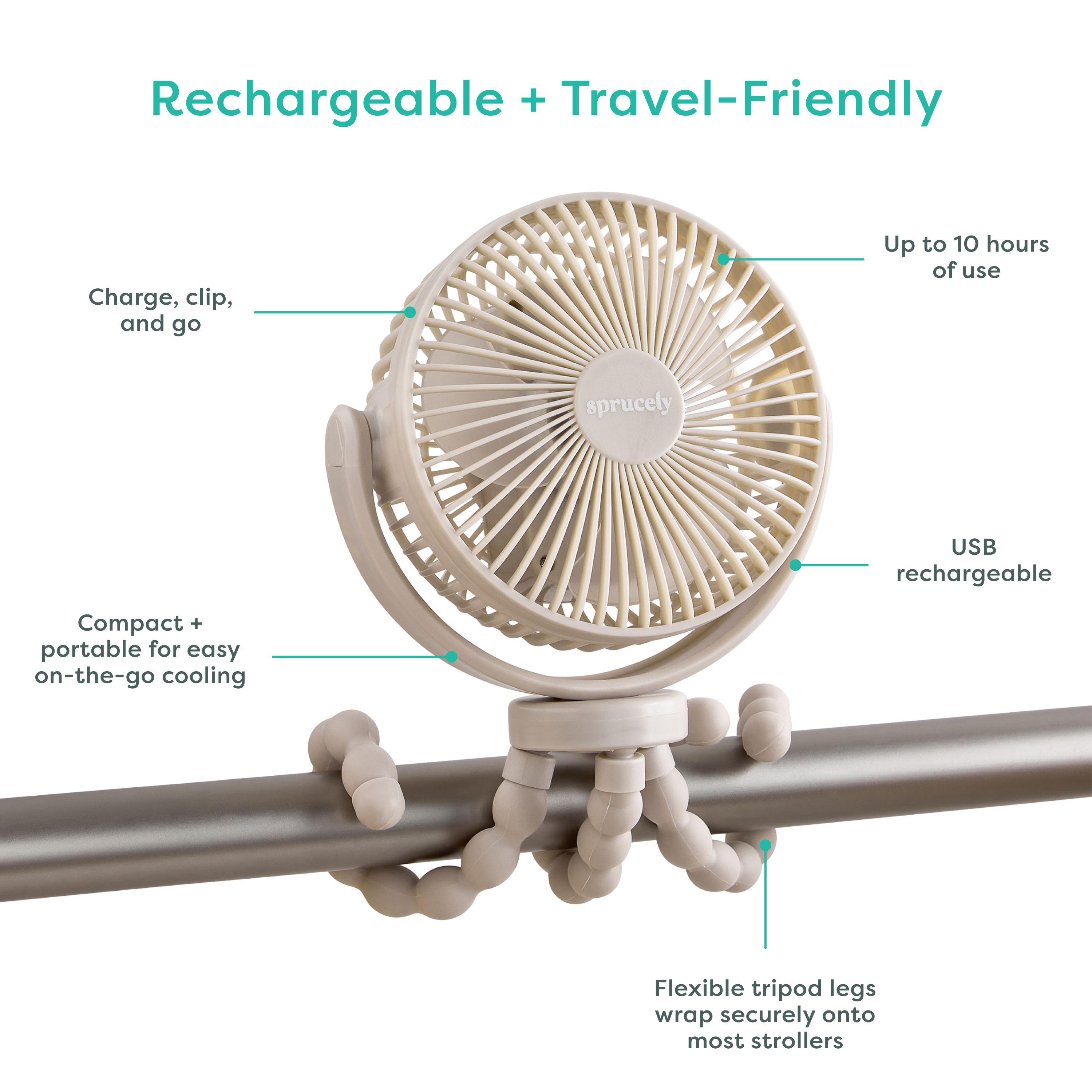 Sprucely Rechargeable Portable Stroller Fan.