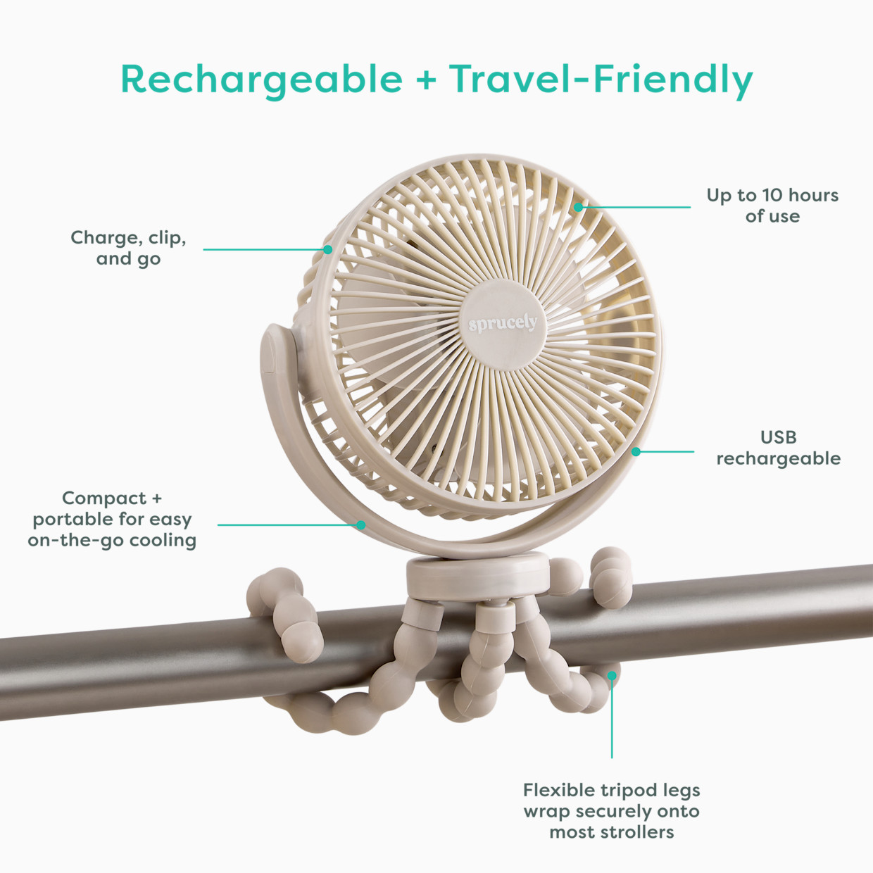 Sprucely Rechargeable Portable Stroller Fan - Oat.
