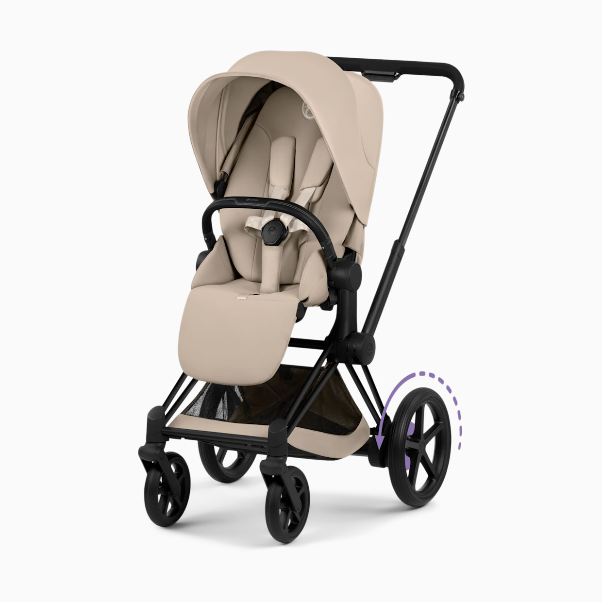Cybex e-PRIAM Stroller - Matte Black Frame/Cozy Beige Lux Seat.