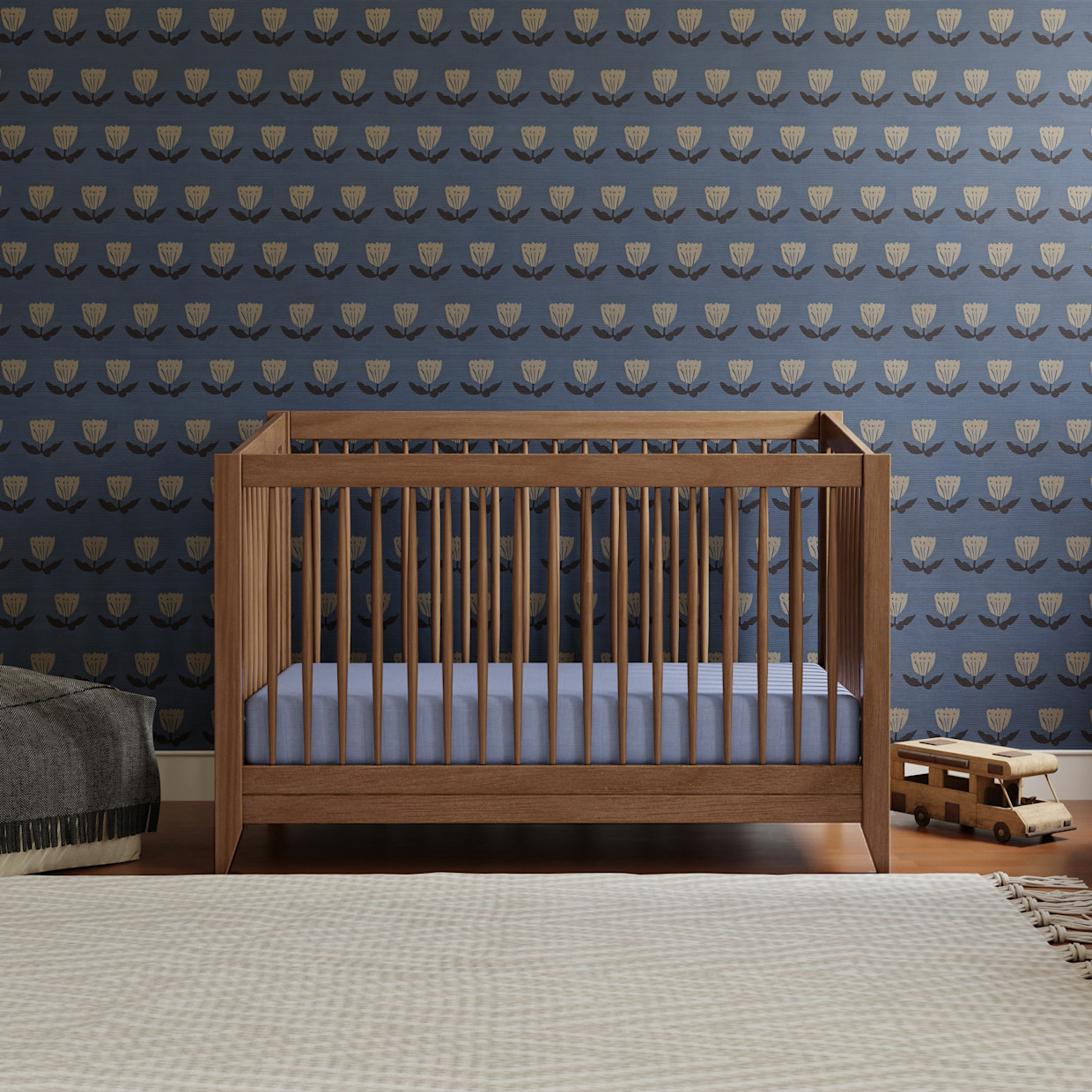 babyletto Sprout 4-in-1 Convertible Crib with Conversion Kit - Natural Walnut.