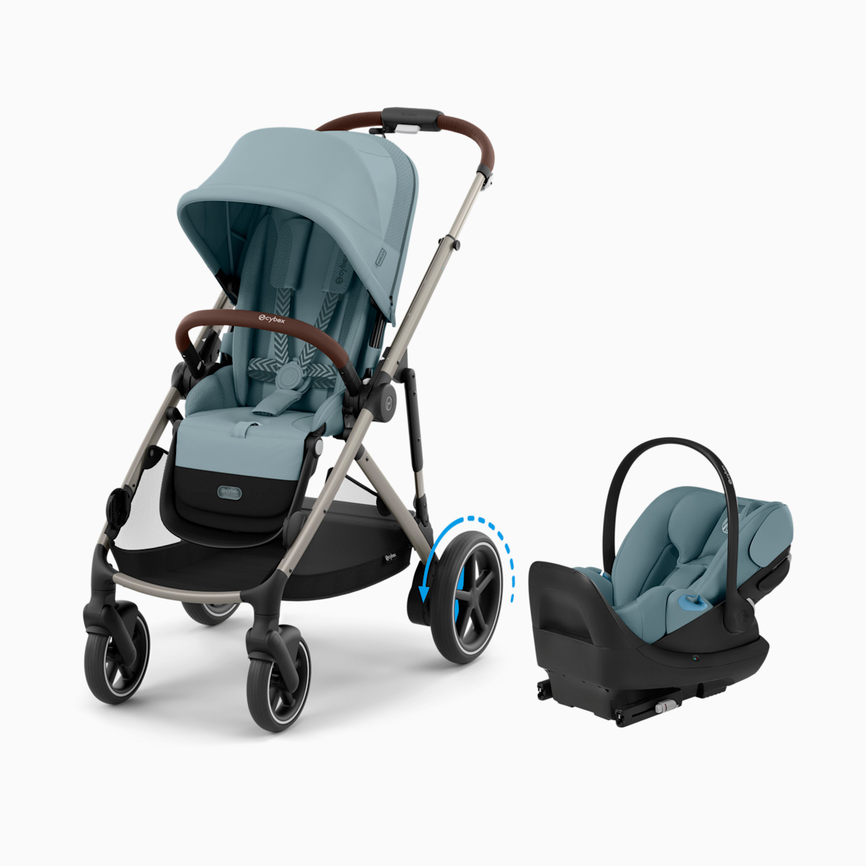 Cybex eGazelle S Stroller + Cloud G Pro Travel System - Taupe Frame/Stormy Blue Seat.