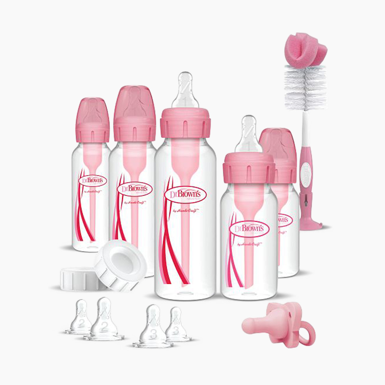 Dr. Brown's Anti-colic Options+ Narrow Baby Bottle Starter Gift Set - Pink.