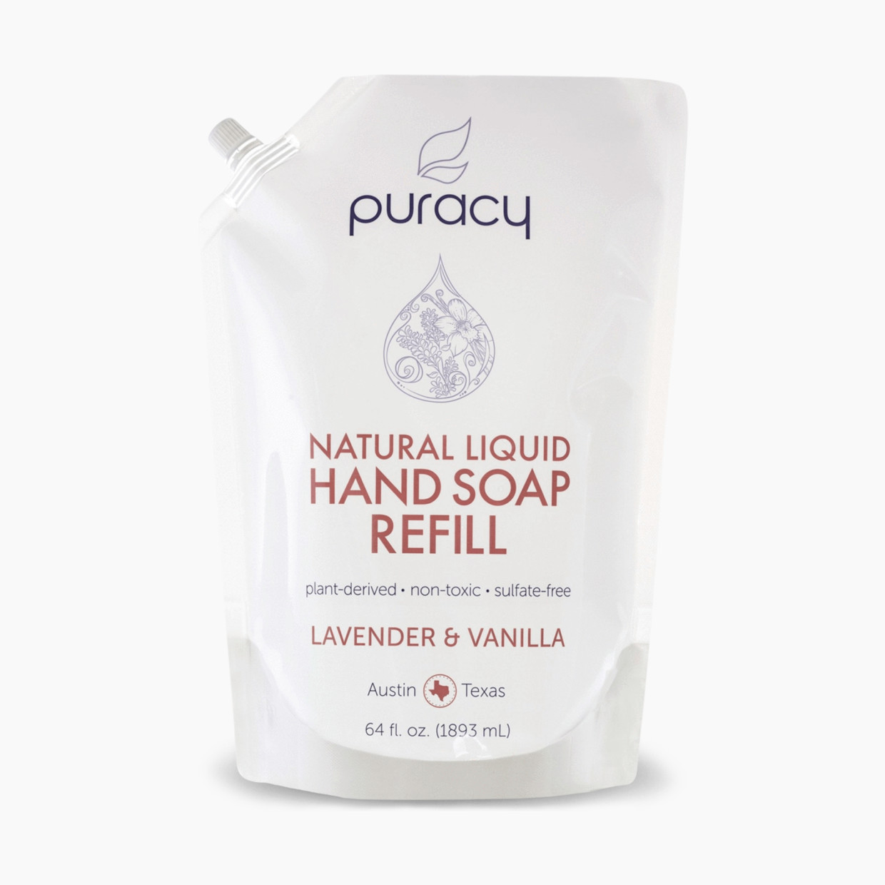 Puracy Natural Liquid Hand Soap Refill - Lavender & Vanilla, 64 Oz.