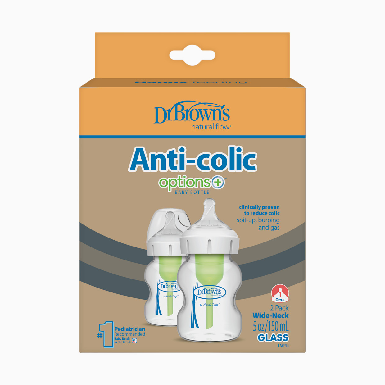 Dr. Brown's Anti-colic Options+ Wide-Neck Glass Baby Bottle - 5 Oz.