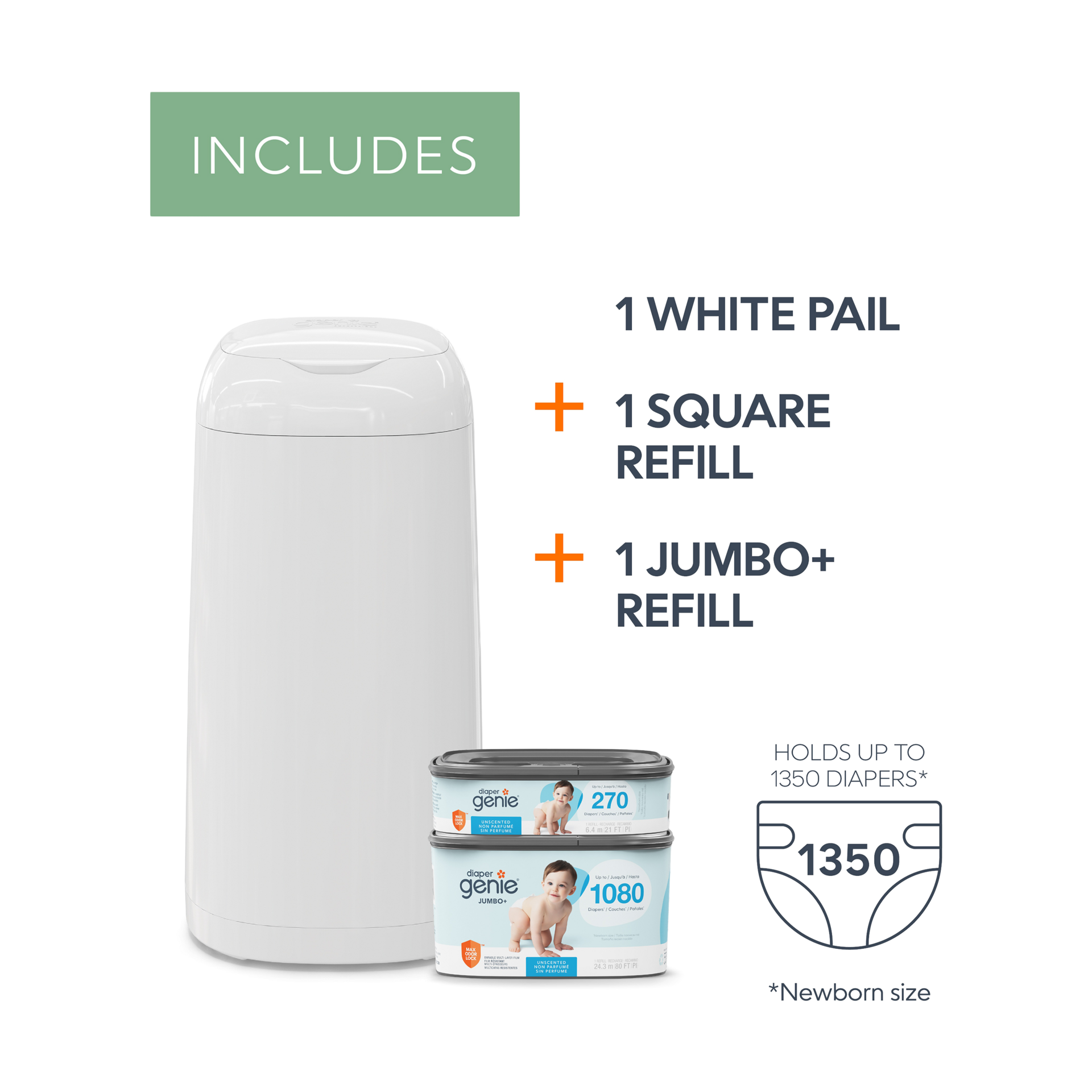 Diaper Genie Classic Diaper Pail Gift Set - White.