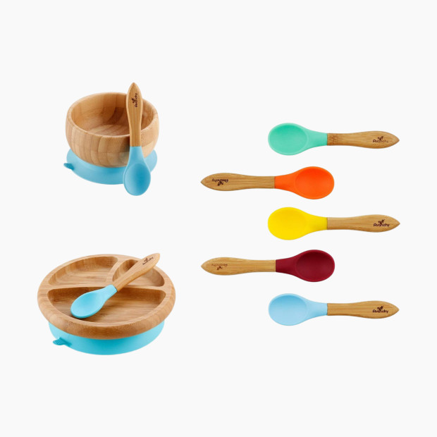 Avanchy Rainbow Gift Set Baby Bowl + Baby Plate + 7 Spoons - Blue.