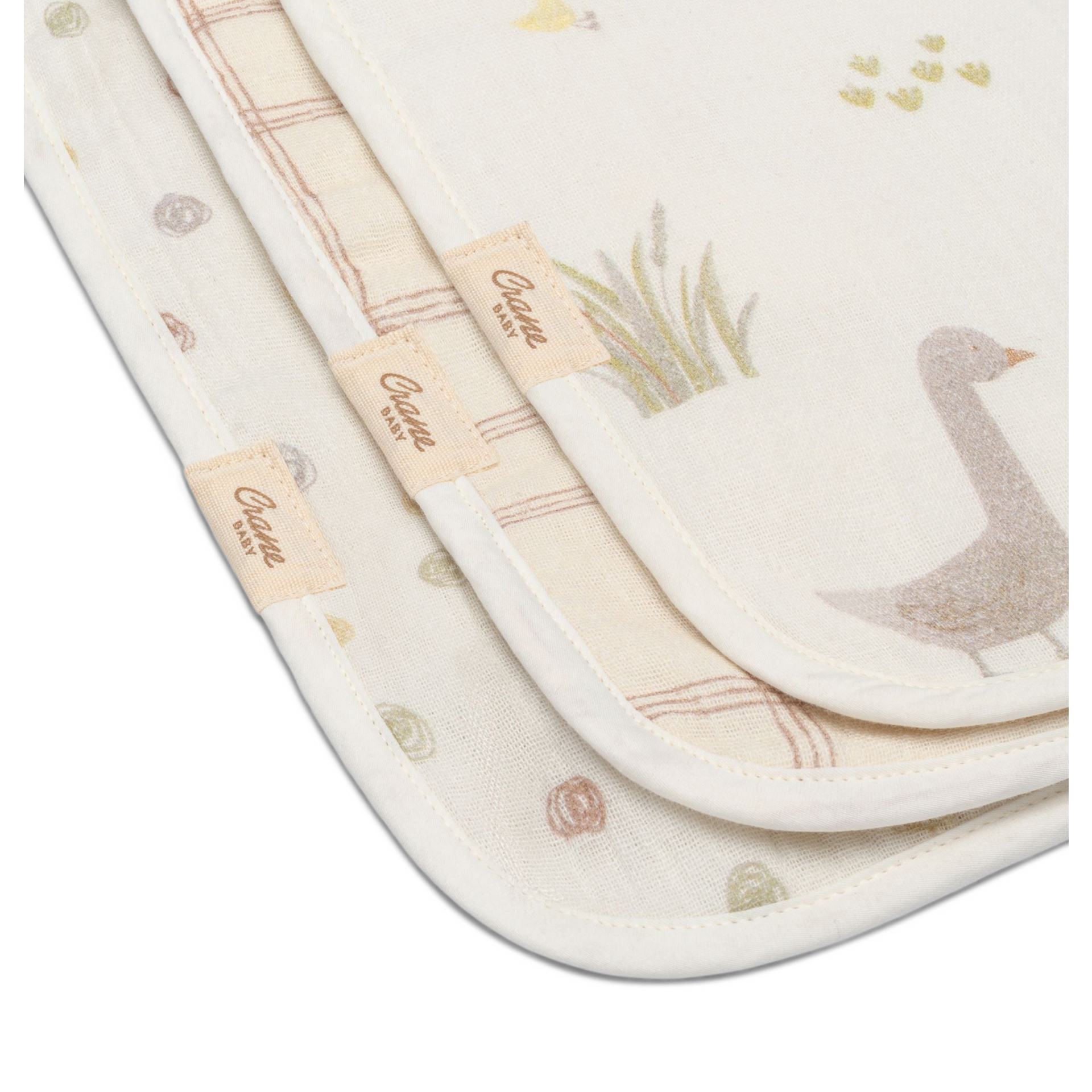 Crane Baby Cotton Muslin and Terry Burp Cloth Set (3 Pack) - Charlie Goose.
