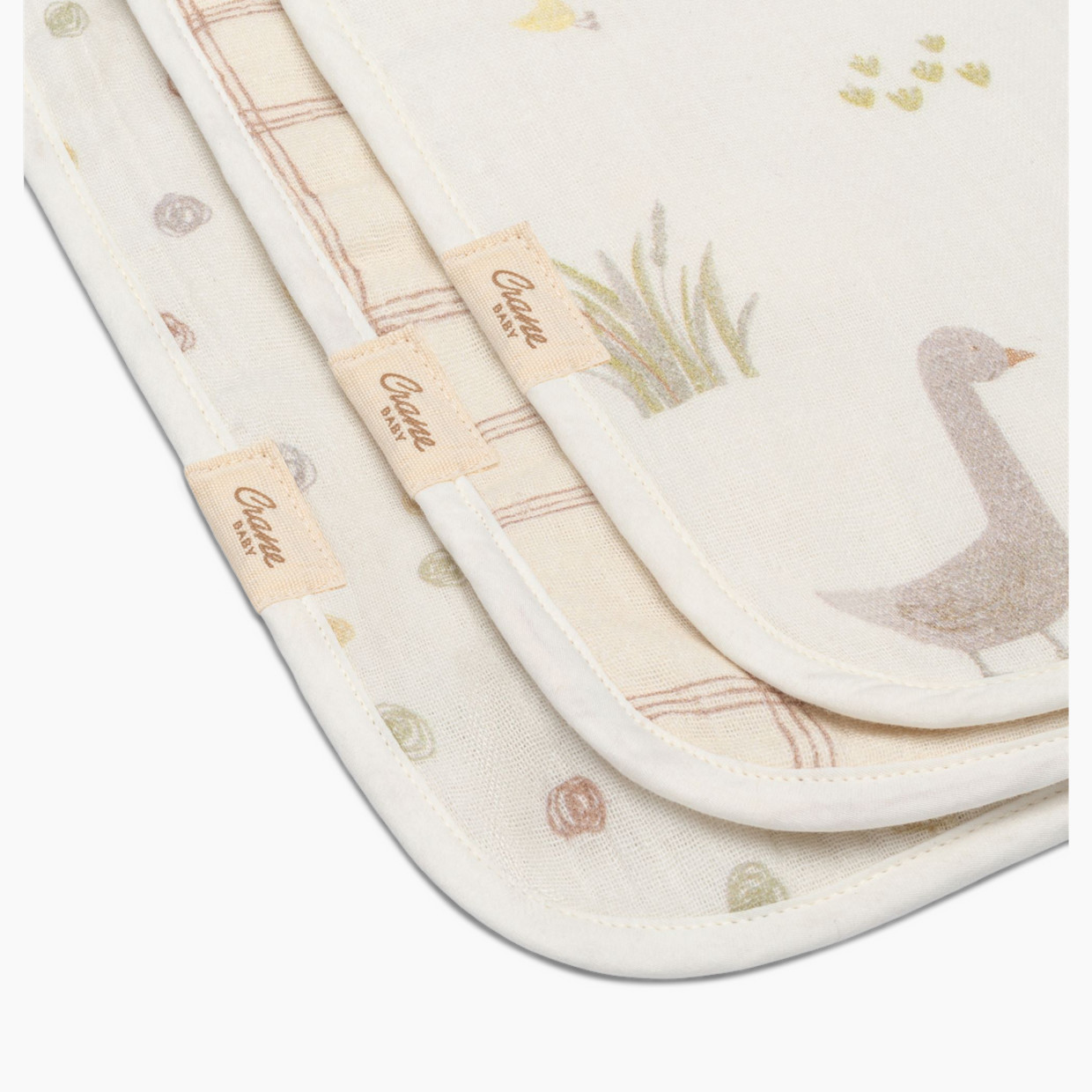 Crane Baby Cotton Muslin and Terry Burp Cloth Set (3 Pack) - Charlie Goose.