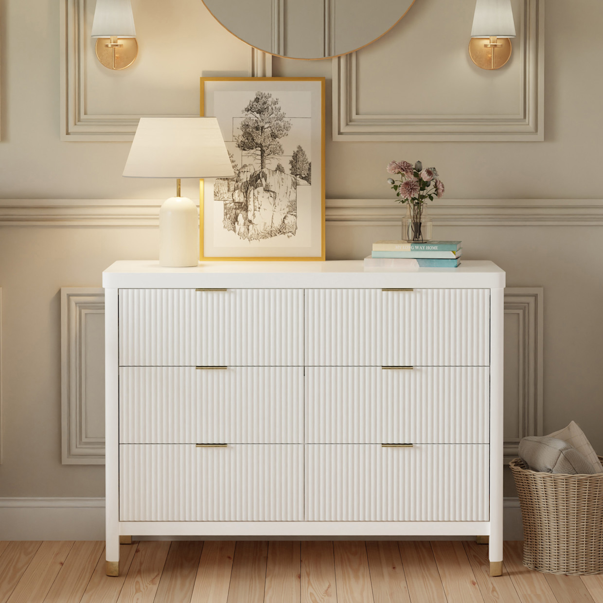 Namesake Brimsley Tambour 6-Drawer Assembled Dresser - Warm White.