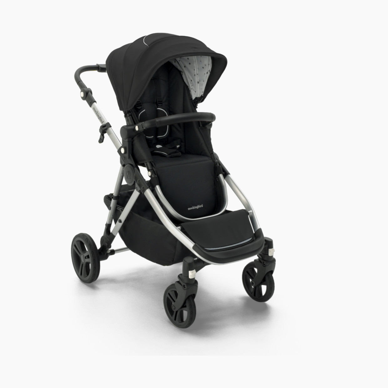 Mockingbird Single-to-Double Stroller 2.0 - Black/Watercolor Canopy With Black Leather.