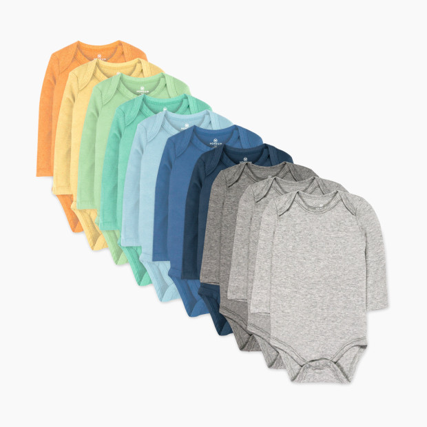 Honest Baby Clothing 10-Pack Organic Cotton Long Sleeve Bodysuits - Rainbow Blues, 0-3 M, 10.