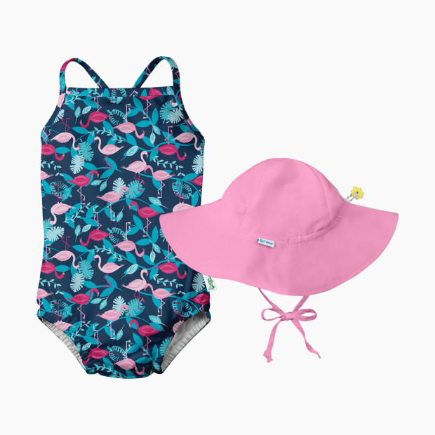 i play by Green Sprouts One-Piece Swimsuit with Sun Hat Bundle - 0-6 Months.