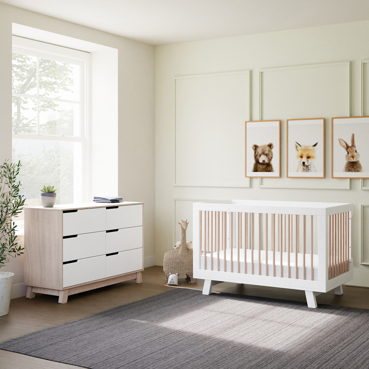 babyletto Hudson 3-in-1 Convertible Crib with Toddler Bed Conversion Kit - White/Washed Natural.