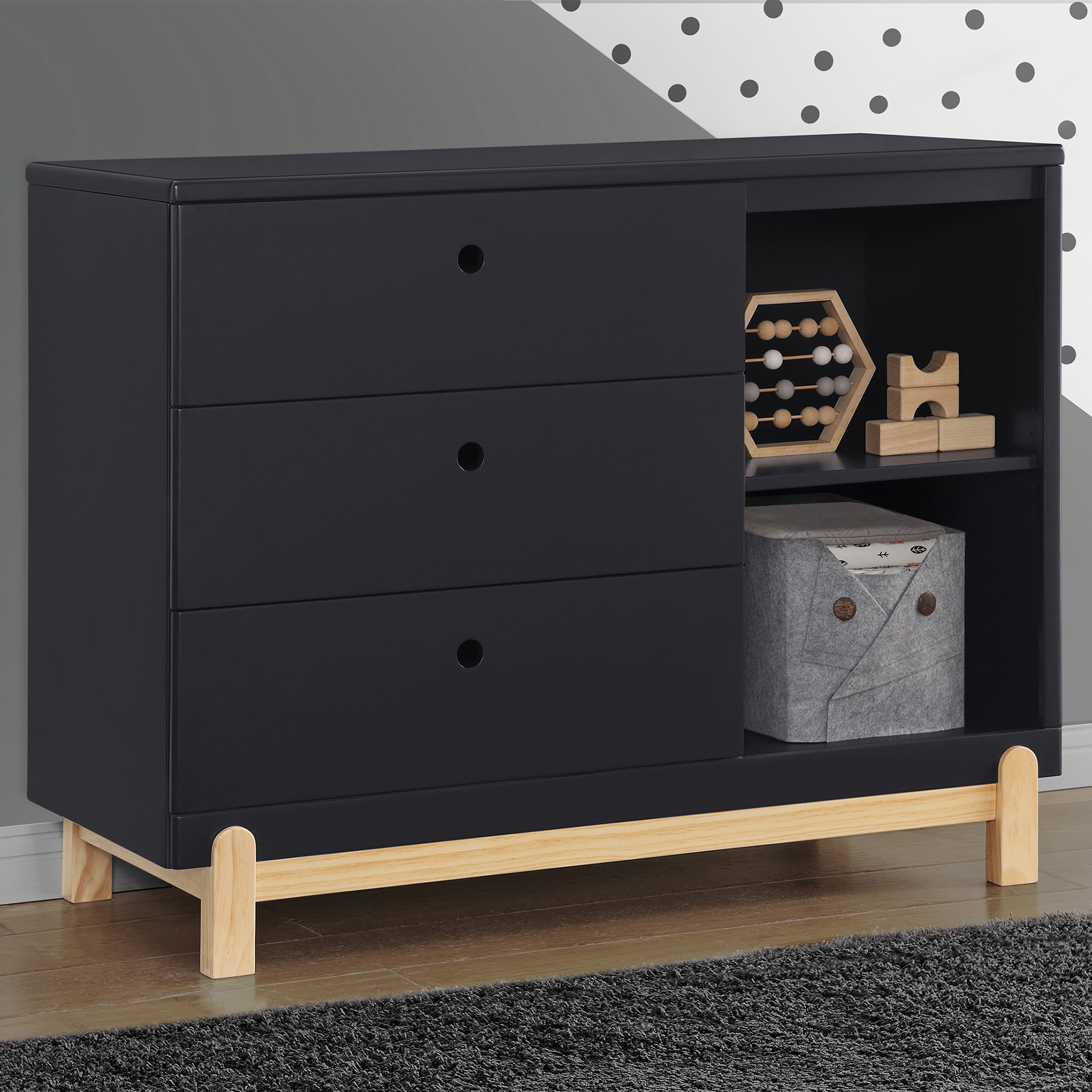 Delta Children Poppy 3 Drawer Dresser - Midnight Grey/Natural.