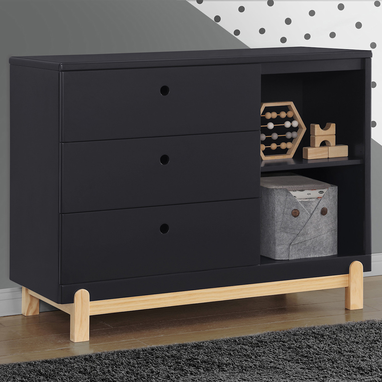 Delta Children Poppy 3 Drawer Dresser - Midnight Grey/Natural.