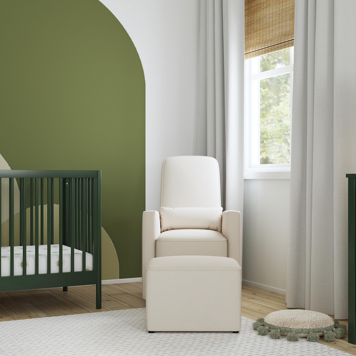 daVinci Olive Glider and Ottoman - Cream With Cream Piping.