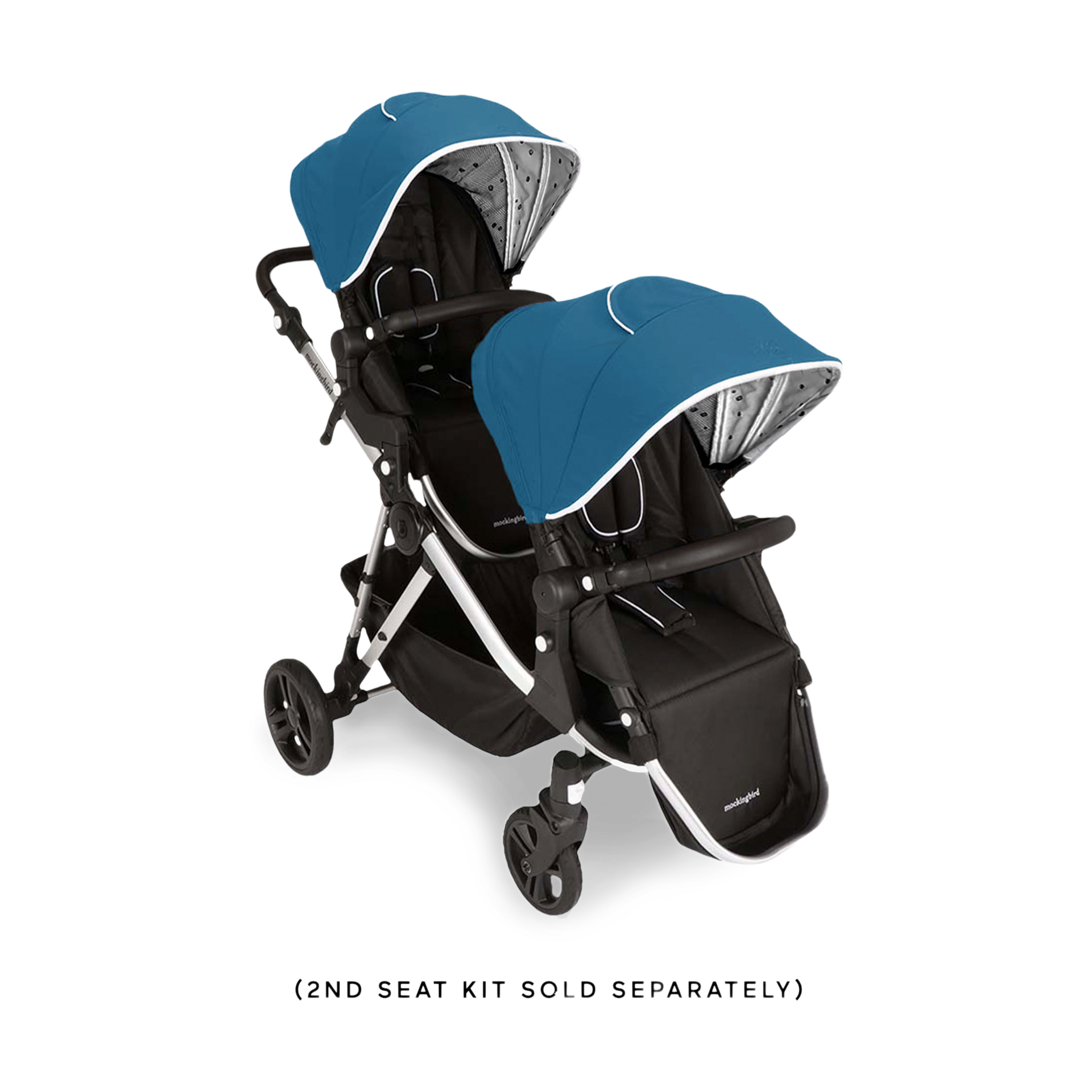 Mockingbird Single-to-Double Stroller 2.0 - Sea/Watercolor Canopy With Black Leather (2020).