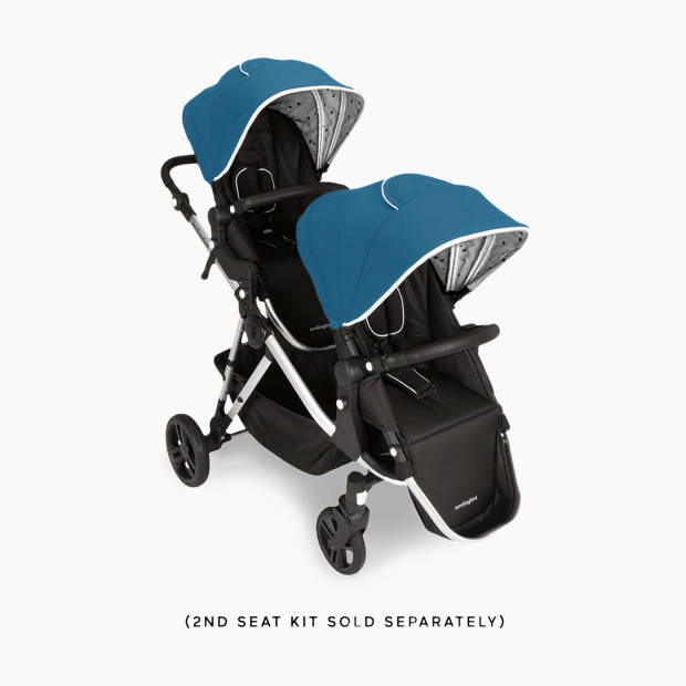 Mockingbird Single-to-Double Stroller 2.0 - Sea/Watercolor Canopy With Black Leather (2020).